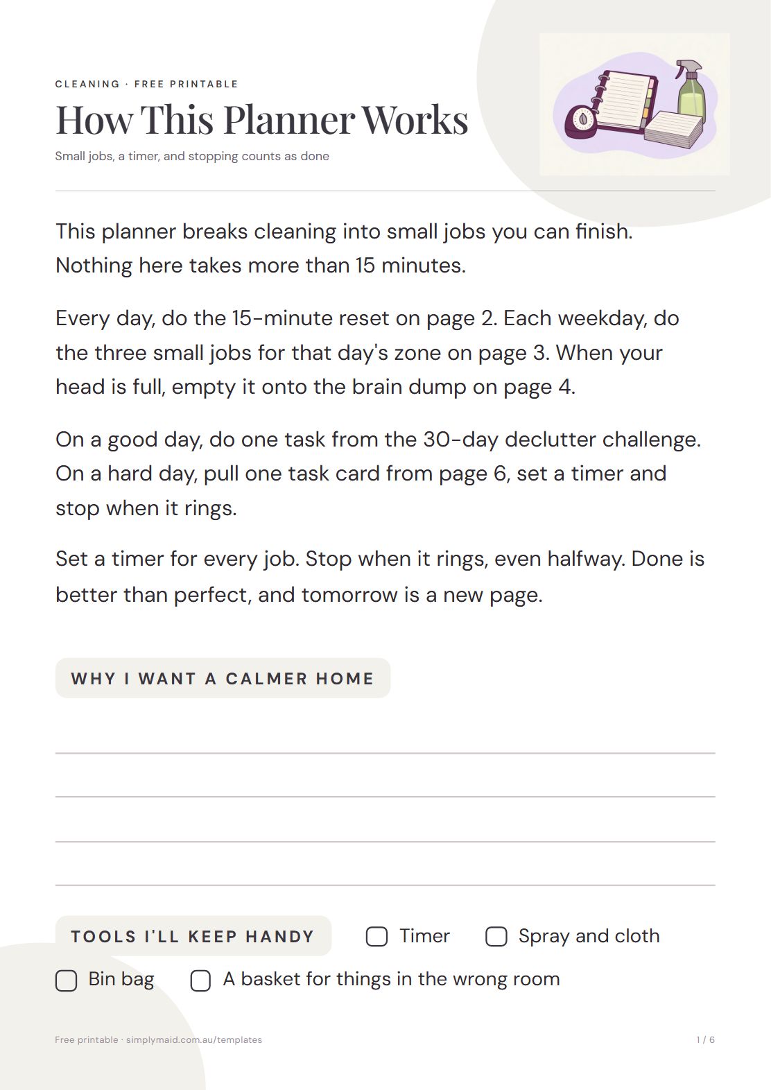 ADHD-Friendly Cleaning Planner, page 1 of 6 (Neutral)